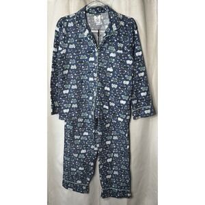 Lands End FLANNEL PAJAMAS  Sz XS Counting SHEEP  Top Pant Blue 2PC lambs